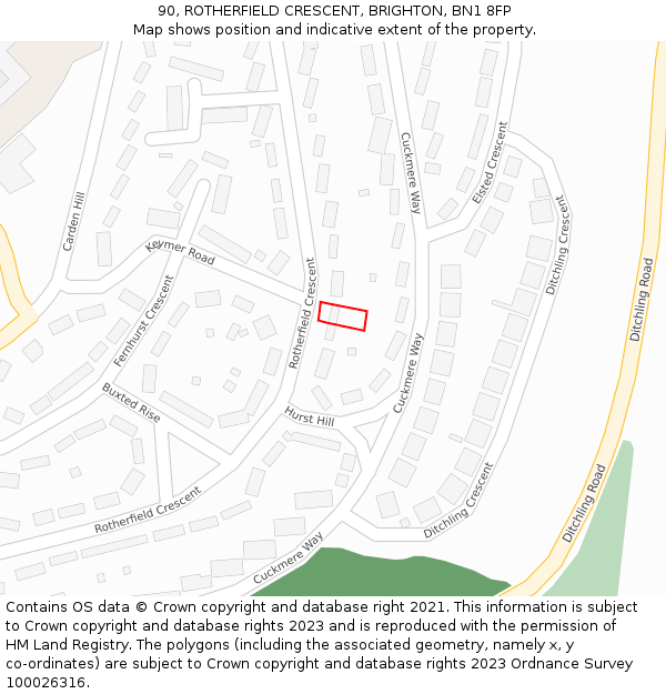 90, ROTHERFIELD CRESCENT, BRIGHTON, BN1 8FP: Location map and indicative extent of plot