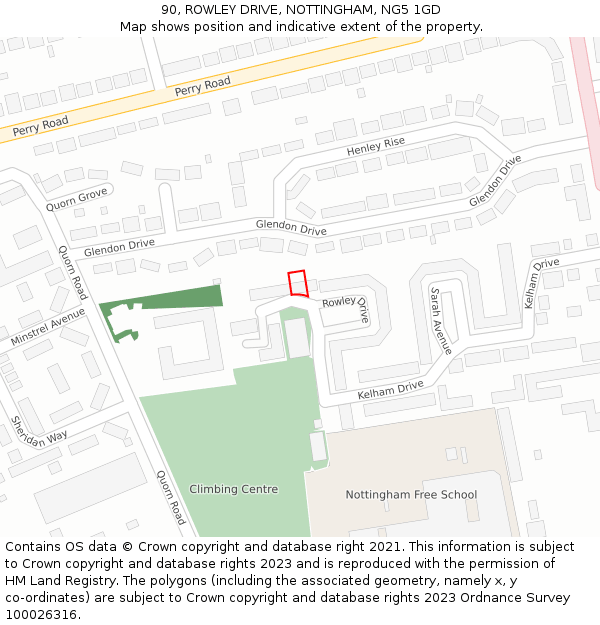 90, ROWLEY DRIVE, NOTTINGHAM, NG5 1GD: Location map and indicative extent of plot