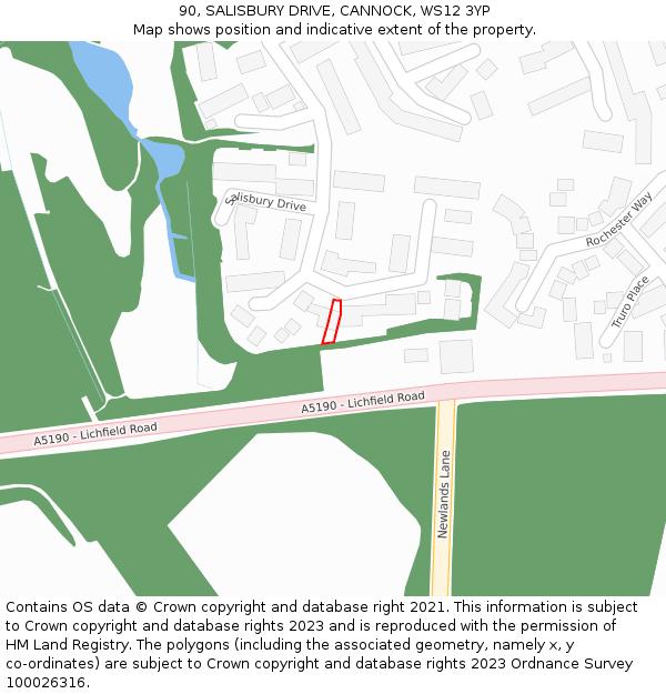 90, SALISBURY DRIVE, CANNOCK, WS12 3YP: Location map and indicative extent of plot