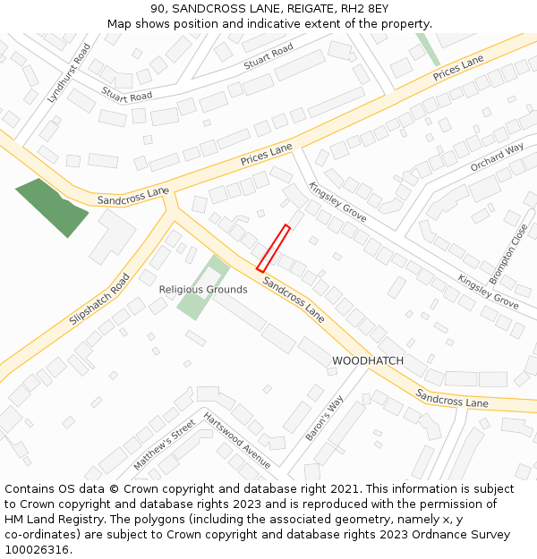 90, SANDCROSS LANE, REIGATE, RH2 8EY: Location map and indicative extent of plot