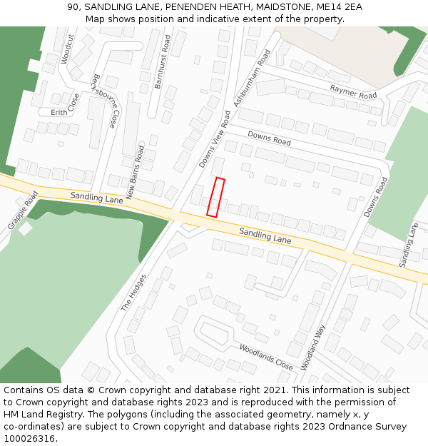 90, SANDLING LANE, PENENDEN HEATH, MAIDSTONE, ME14 2EA: Location map and indicative extent of plot