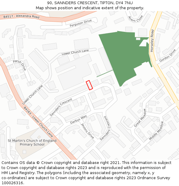 90, SANNDERS CRESCENT, TIPTON, DY4 7NU: Location map and indicative extent of plot