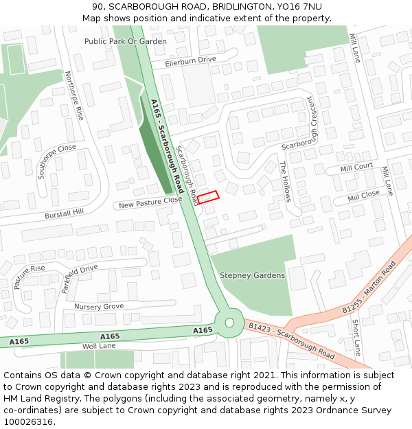 90, SCARBOROUGH ROAD, BRIDLINGTON, YO16 7NU: Location map and indicative extent of plot