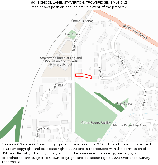 90, SCHOOL LANE, STAVERTON, TROWBRIDGE, BA14 6NZ: Location map and indicative extent of plot