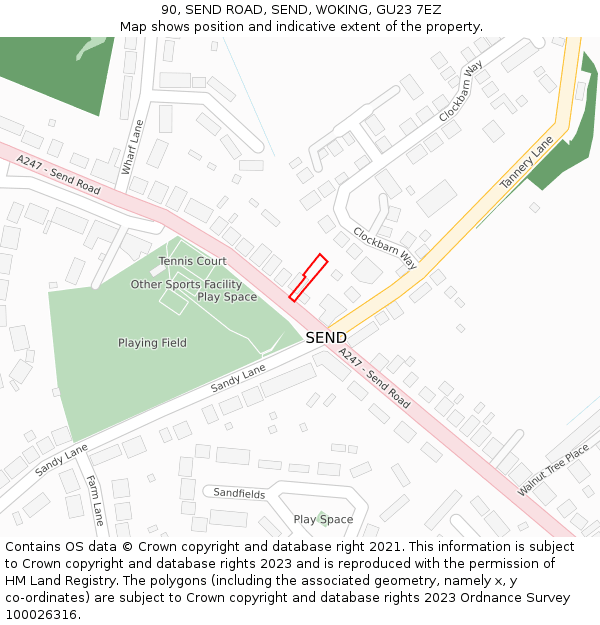 90, SEND ROAD, SEND, WOKING, GU23 7EZ: Location map and indicative extent of plot