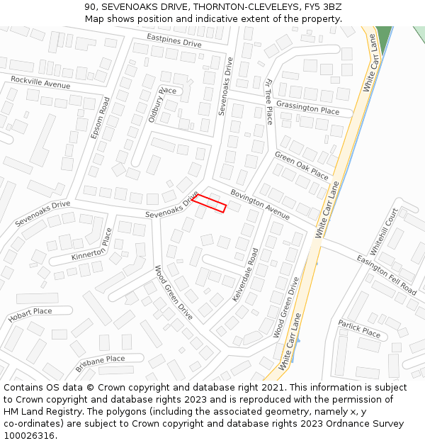 90, SEVENOAKS DRIVE, THORNTON-CLEVELEYS, FY5 3BZ: Location map and indicative extent of plot