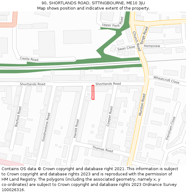 90, SHORTLANDS ROAD, SITTINGBOURNE, ME10 3JU: Location map and indicative extent of plot