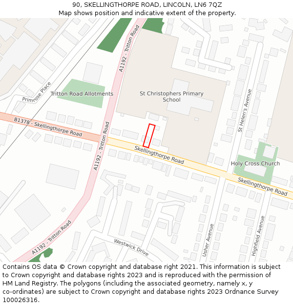 90, SKELLINGTHORPE ROAD, LINCOLN, LN6 7QZ: Location map and indicative extent of plot