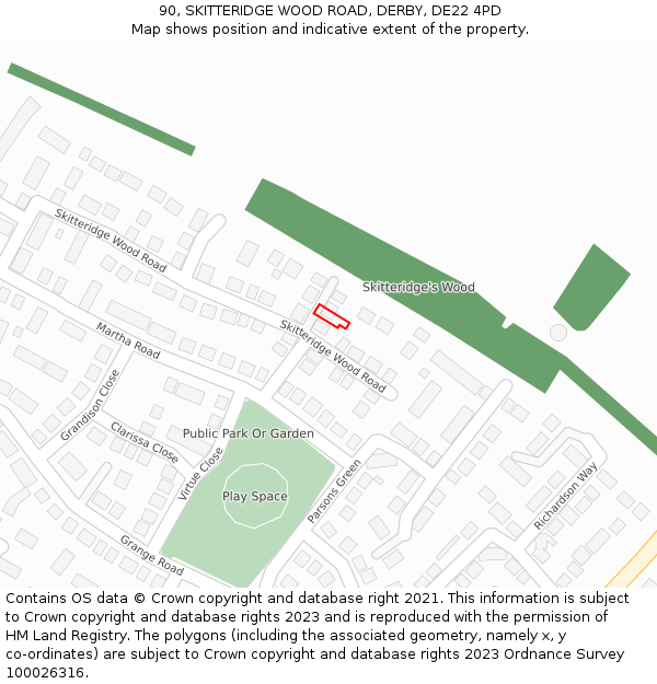 90, SKITTERIDGE WOOD ROAD, DERBY, DE22 4PD: Location map and indicative extent of plot