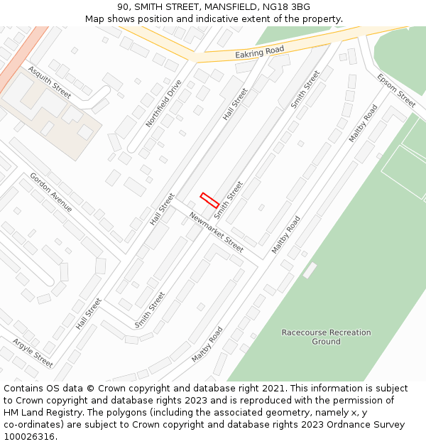 90, SMITH STREET, MANSFIELD, NG18 3BG: Location map and indicative extent of plot