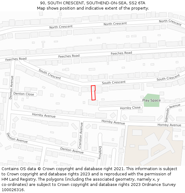 90, SOUTH CRESCENT, SOUTHEND-ON-SEA, SS2 6TA: Location map and indicative extent of plot