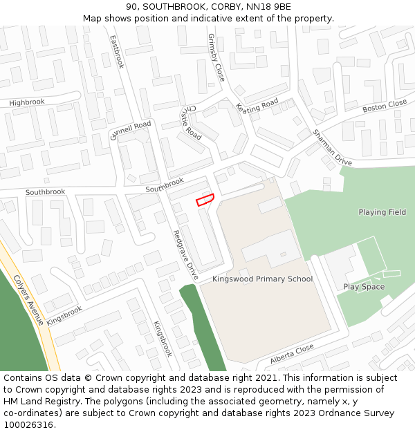 90, SOUTHBROOK, CORBY, NN18 9BE: Location map and indicative extent of plot