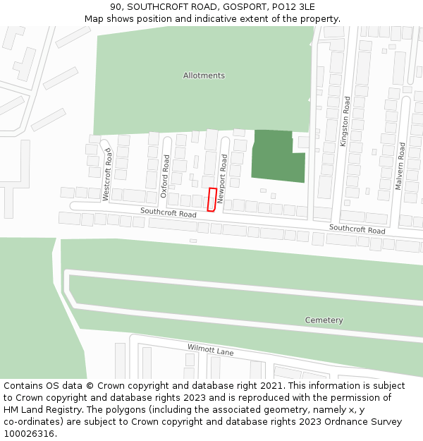 90, SOUTHCROFT ROAD, GOSPORT, PO12 3LE: Location map and indicative extent of plot