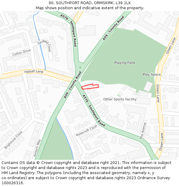 90, SOUTHPORT ROAD, ORMSKIRK, L39 1LX: Location map and indicative extent of plot