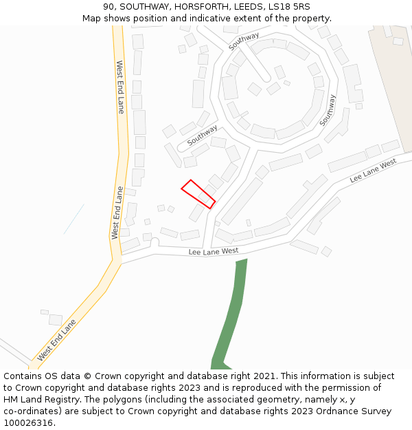 90, SOUTHWAY, HORSFORTH, LEEDS, LS18 5RS: Location map and indicative extent of plot