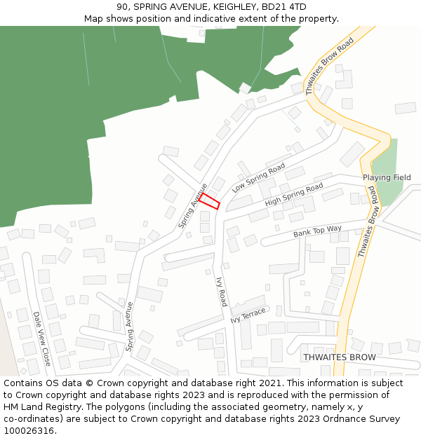 90, SPRING AVENUE, KEIGHLEY, BD21 4TD: Location map and indicative extent of plot