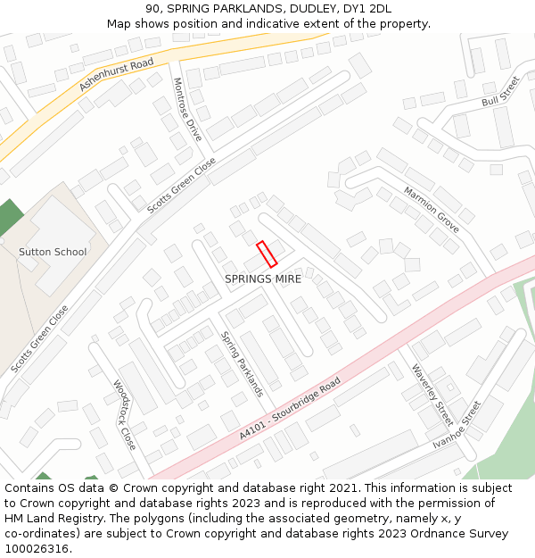 90, SPRING PARKLANDS, DUDLEY, DY1 2DL: Location map and indicative extent of plot