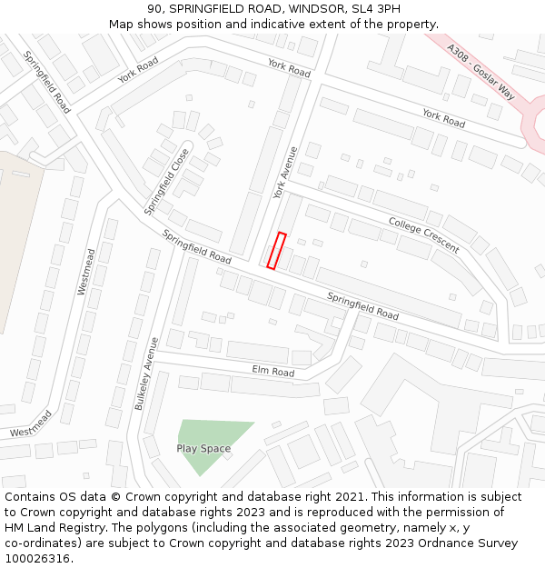 90, SPRINGFIELD ROAD, WINDSOR, SL4 3PH: Location map and indicative extent of plot