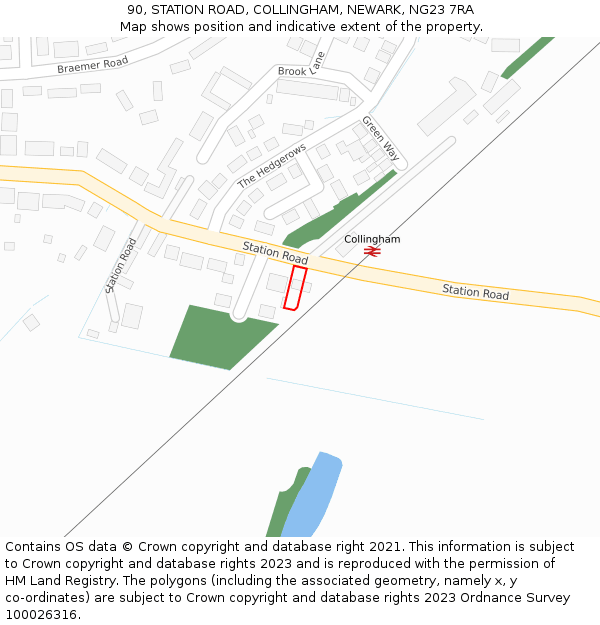 90, STATION ROAD, COLLINGHAM, NEWARK, NG23 7RA: Location map and indicative extent of plot