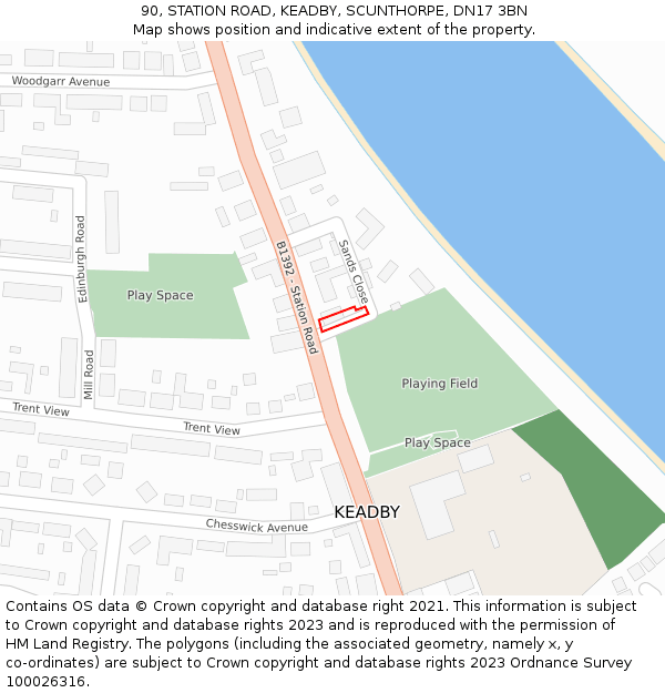 90, STATION ROAD, KEADBY, SCUNTHORPE, DN17 3BN: Location map and indicative extent of plot