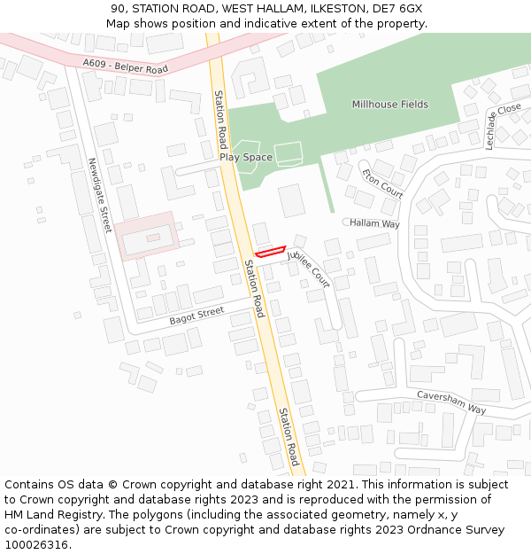 90, STATION ROAD, WEST HALLAM, ILKESTON, DE7 6GX: Location map and indicative extent of plot