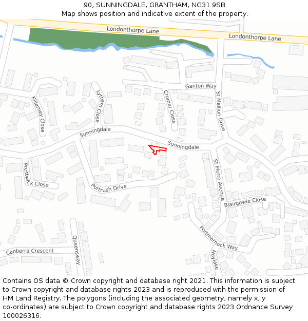 90, SUNNINGDALE, GRANTHAM, NG31 9SB: Location map and indicative extent of plot