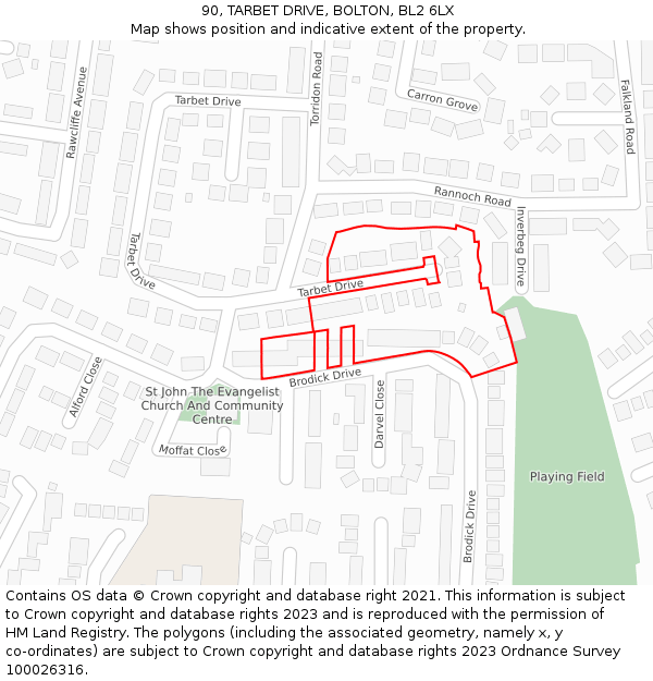 90, TARBET DRIVE, BOLTON, BL2 6LX: Location map and indicative extent of plot