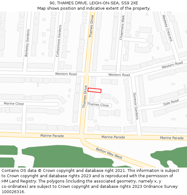 90, THAMES DRIVE, LEIGH-ON-SEA, SS9 2XE: Location map and indicative extent of plot