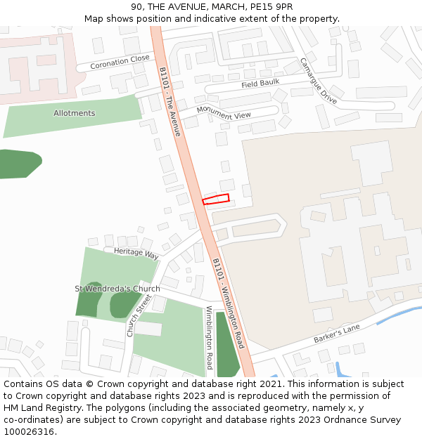 90, THE AVENUE, MARCH, PE15 9PR: Location map and indicative extent of plot