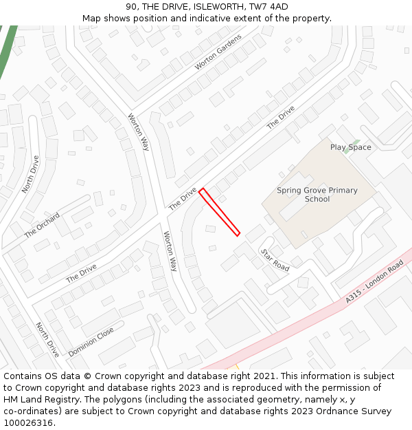 90, THE DRIVE, ISLEWORTH, TW7 4AD: Location map and indicative extent of plot