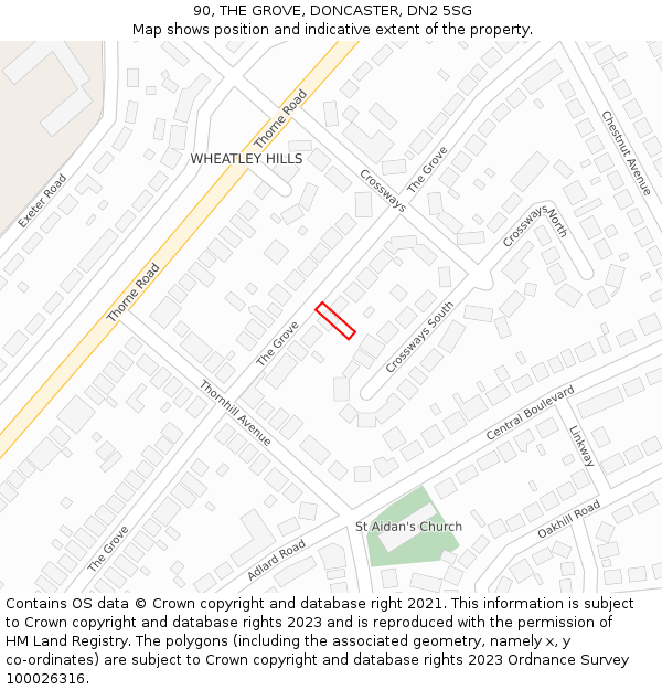 90, THE GROVE, DONCASTER, DN2 5SG: Location map and indicative extent of plot
