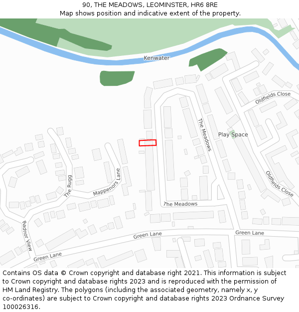 90, THE MEADOWS, LEOMINSTER, HR6 8RE: Location map and indicative extent of plot