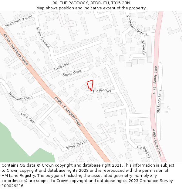 90, THE PADDOCK, REDRUTH, TR15 2BN: Location map and indicative extent of plot