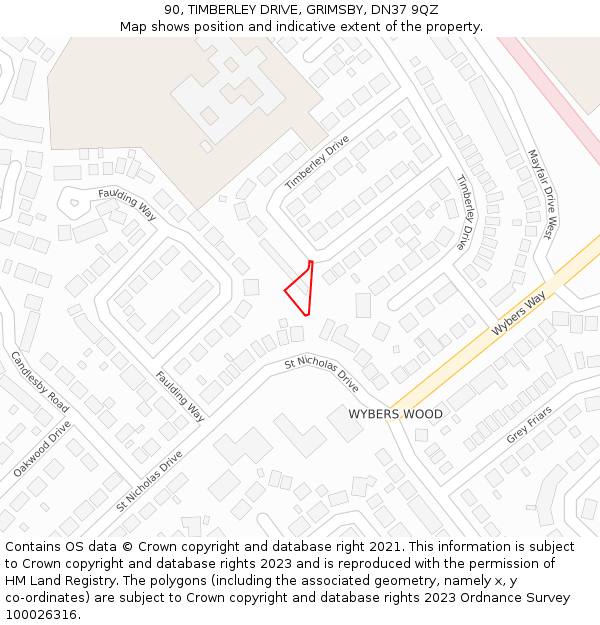 90, TIMBERLEY DRIVE, GRIMSBY, DN37 9QZ: Location map and indicative extent of plot
