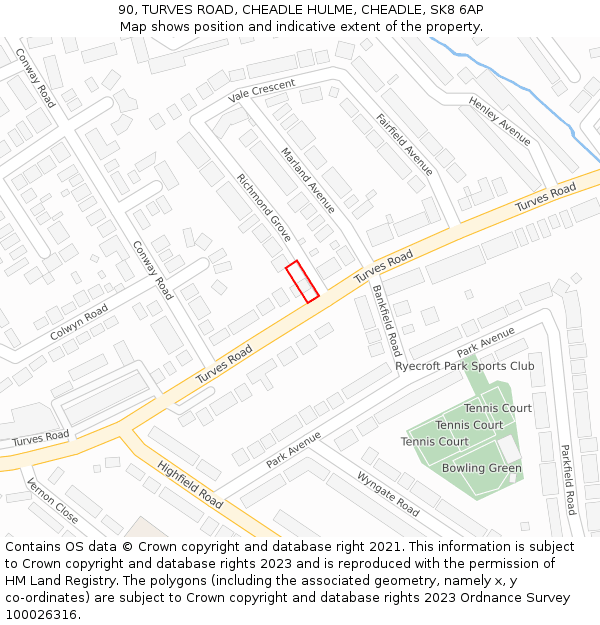 90, TURVES ROAD, CHEADLE HULME, CHEADLE, SK8 6AP: Location map and indicative extent of plot