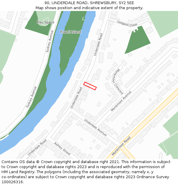 90, UNDERDALE ROAD, SHREWSBURY, SY2 5EE: Location map and indicative extent of plot