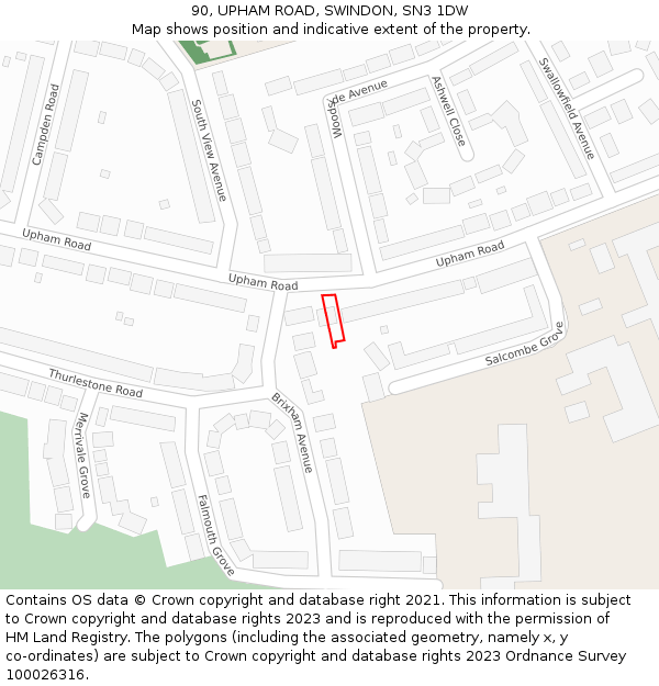 90, UPHAM ROAD, SWINDON, SN3 1DW: Location map and indicative extent of plot