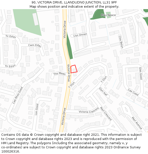 90, VICTORIA DRIVE, LLANDUDNO JUNCTION, LL31 9PF: Location map and indicative extent of plot