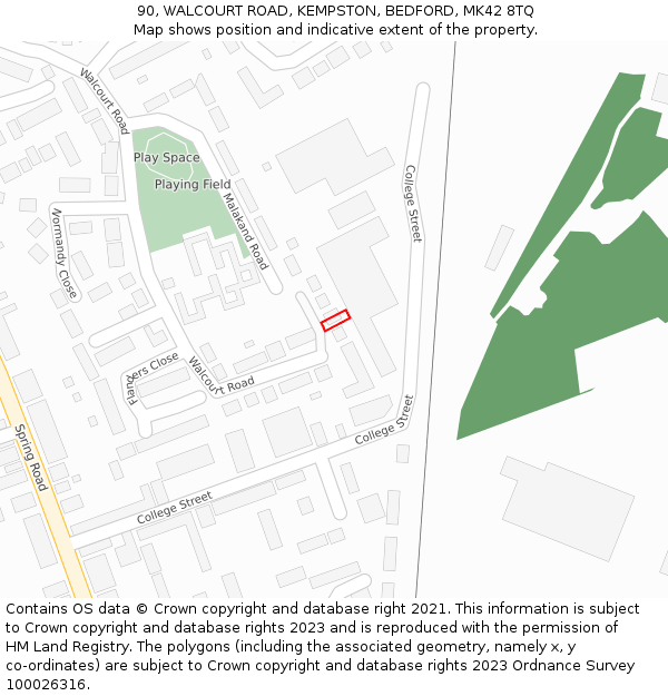 90, WALCOURT ROAD, KEMPSTON, BEDFORD, MK42 8TQ: Location map and indicative extent of plot