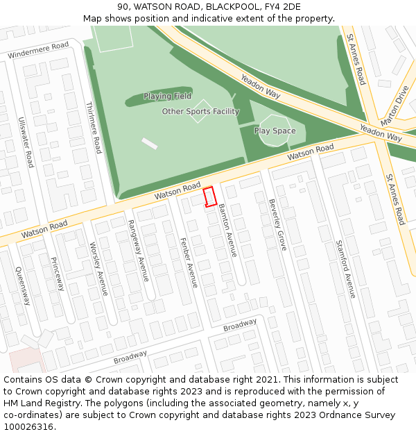 90, WATSON ROAD, BLACKPOOL, FY4 2DE: Location map and indicative extent of plot