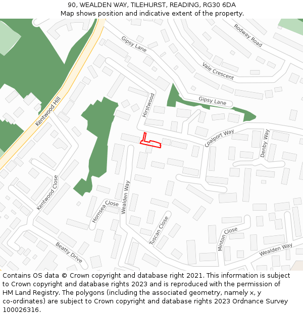 90, WEALDEN WAY, TILEHURST, READING, RG30 6DA: Location map and indicative extent of plot