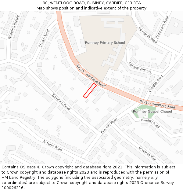 90, WENTLOOG ROAD, RUMNEY, CARDIFF, CF3 3EA: Location map and indicative extent of plot