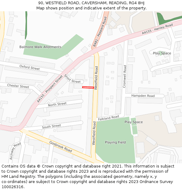 90, WESTFIELD ROAD, CAVERSHAM, READING, RG4 8HJ: Location map and indicative extent of plot