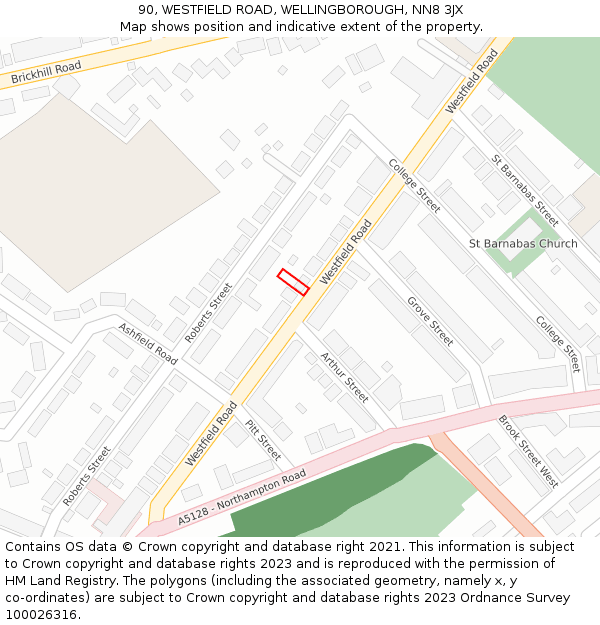 90, WESTFIELD ROAD, WELLINGBOROUGH, NN8 3JX: Location map and indicative extent of plot