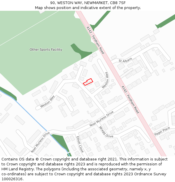 90, WESTON WAY, NEWMARKET, CB8 7SF: Location map and indicative extent of plot