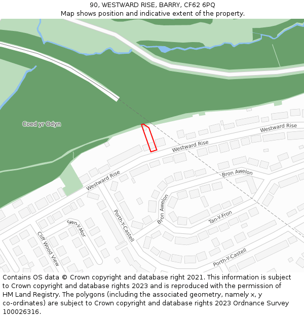 90, WESTWARD RISE, BARRY, CF62 6PQ: Location map and indicative extent of plot