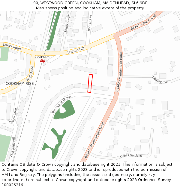 90, WESTWOOD GREEN, COOKHAM, MAIDENHEAD, SL6 9DE: Location map and indicative extent of plot