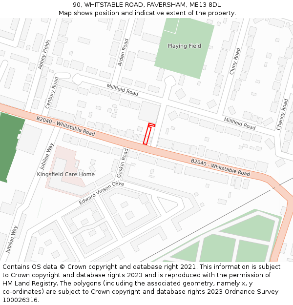 90, WHITSTABLE ROAD, FAVERSHAM, ME13 8DL: Location map and indicative extent of plot