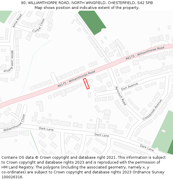 90, WILLIAMTHORPE ROAD, NORTH WINGFIELD, CHESTERFIELD, S42 5PB: Location map and indicative extent of plot