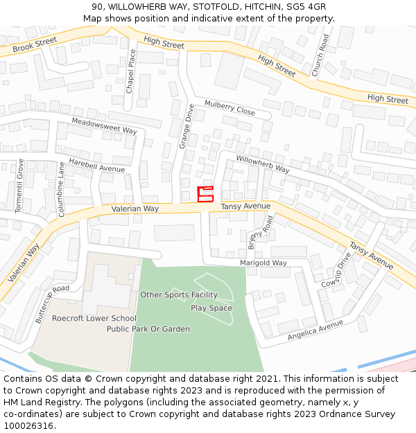 90, WILLOWHERB WAY, STOTFOLD, HITCHIN, SG5 4GR: Location map and indicative extent of plot